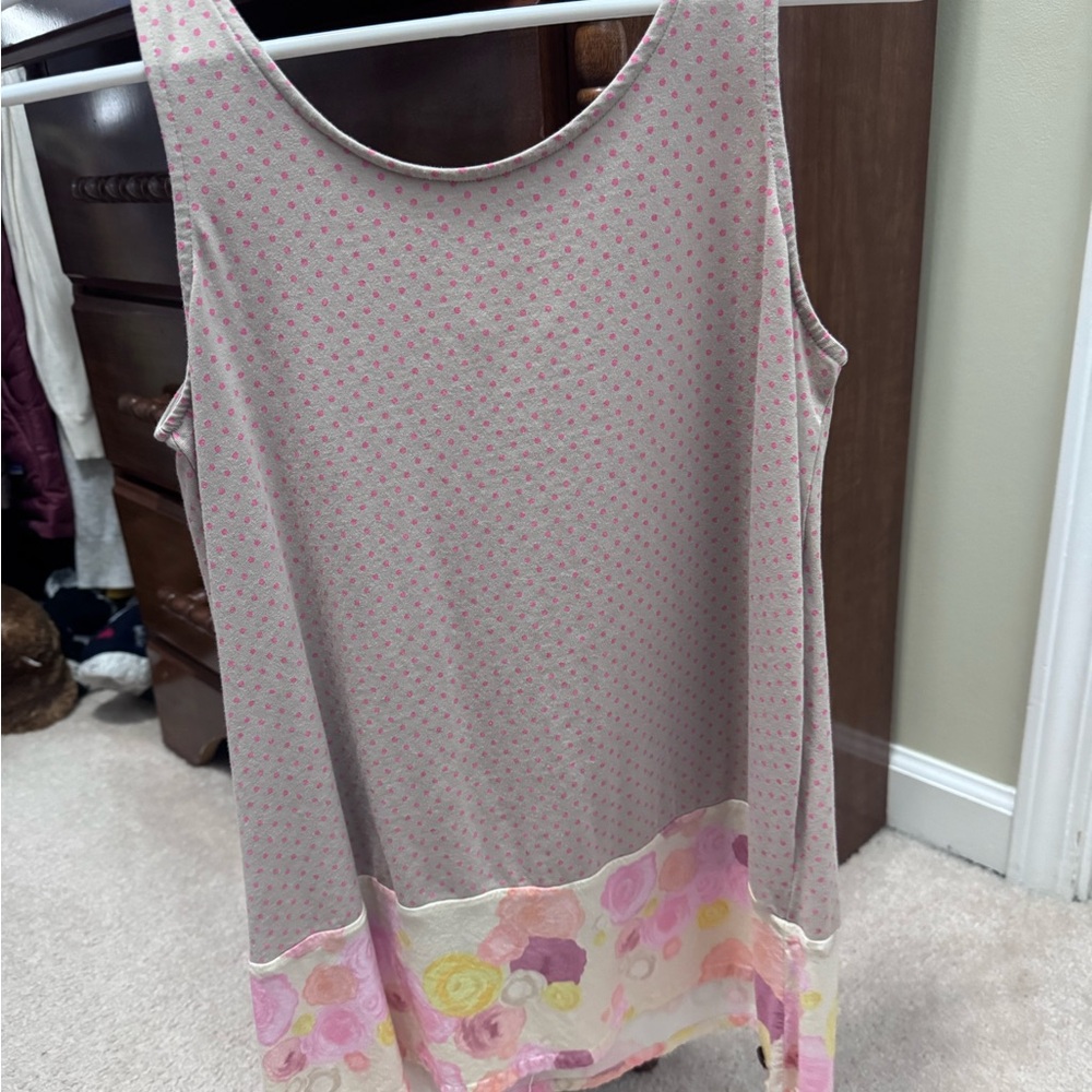 Matilda Jane Taupe Tank with Pink Dot and Pastel Floral Hem